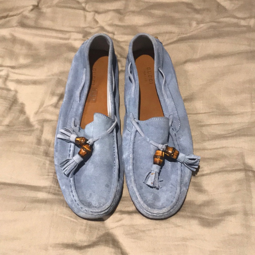 Suede baby blue Gucci loafers